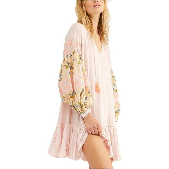 Free People Dresses & Skirts - Free People Mix It Up Mini Tunic Mini Dress Size XS Pink  MSRP $128 Boho Floral